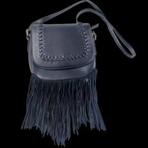 Fringe Black Saddle Cross Body Bag/Purse Western Motor Core Riding Handbag